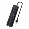 LUXWALLET PowerHub Pro - 7-in-1 USB Hub - USB 2.0 - USB-Aansluiting - Aan/Uit schakelaar - Splitter - LED Indicatie - Zwart