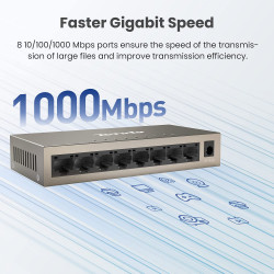 DrPhone TND8 8-poorts Gigabit Switch - Passieve koeling - 9-12V - 8* 10/100/1000Mbps – Wandmontage (optie) - Grijs