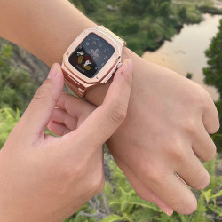 DrPhone AegisForge - 360 Graden Metalen Cover - Horlogeband - 44mm - CNC - Verander je Apple Watch 4/5/6/SE in Luxe Horloge Z