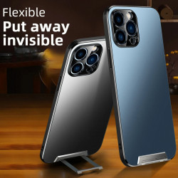Case - Onzichtbare Standhouder - Matte Backcover - Camera Bescherming - Geschikt voor Iphone 13 Pro Max - Zwart