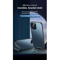 Case - Onzichtbare Standhouder - Matte Backcover - Camera Bescherming - Geschikt voor Iphone 13 Pro Max - Zwart