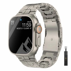 DrPhone TitaniumLux - Metalen Titanium Band - 49/44/42/45mm + Aanpaskit - Geschikt Voor IOS Smartwatch Ultra / Watch - Titanium