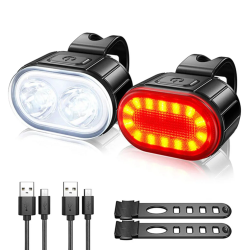 DrPhone CycleGlow – USB Oplaadbare Fietsverlichting – Voor En Achterlicht – Fietslicht – Licht Met Elastische Riem - Zwart