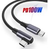 DrPhone UC1 USB C naar USB C - 100W 5A/20V - 90 graden haaks – PD 3.0 - Nylon Gevlochten - Data - 1M - Zwart