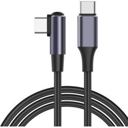 DrPhone UC1 USB C naar USB C - 100W 5A/20V - 90 graden haaks – PD 3.0 - Nylon Gevlochten - Data - 1M - Zwart