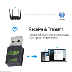 DrPhone NexusWave - Dual Band 2.4 & 5Ghz + Bluetooth 4.2 Adapter – Bluetooth Dongle - 600Mbps - Plug & Play - USB 2.0 - Zwart