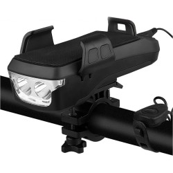 DrPhone CyclePro - 4-in-1 - Telefoonhouder - Lamp - Oplader - Toeter - 130db Toeter - 4000mAh - Zwart