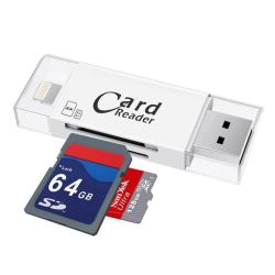 DrPhone SpeedLite – 3 In 1 USB 3.0 Kaartlezer – OTG – Lightning/Micro USB/USB 3.0 – FAT32/exFAT - Plug & Play - Wit