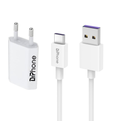 DrPhone LS1-C - Gecertificeerde USB Lader Stekker Oplader + Type-C Kabel 5V1A - 1 Meter - Datatransmissie
