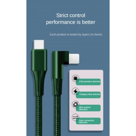 DrPhone UNL4 USB-C naar Lightning 9V/3A Snelle Oplaadkabel – PD 20W – Nylon gevlochten – 90 Graden - Data Sync - 1M – Wit