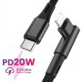 DrPhone UNL4 USB-C naar Lightning 9V/3A Snelle Oplaadkabel – PD 20W – Nylon gevlochten – 90 Graden - Data Sync - 1M – Wit