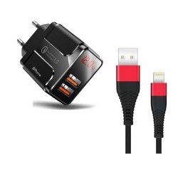 DrPhone ACC02 HALOXI 18W Thuislader – 2x USB QC 3.0 – Digitaal Display – Inclusief 1,2m Kabel Compatibel met Lightning