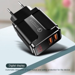 DrPhone ACC02 HALOXI 18W Thuislader – 2x USB QC 3.0 – Digitaal Display – Inclusief 1,2m Kabel Compatibel met Lightning