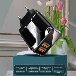 DrPhone ACC02 HALOXI 18W Thuislader – 2x USB QC 3.0 – Digitaal Display – Inclusief 1,2m Kabel Compatibel met Lightning