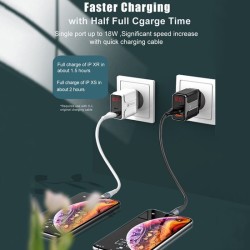 DrPhone ACC02 HALOXI 18W Thuislader – 2x USB QC 3.0 – Digitaal Display – Inclusief 1,2m Kabel Compatibel met Lightning