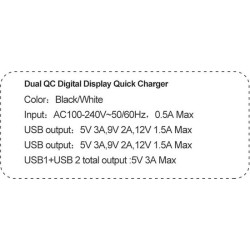 DrPhone ACC02 HALOXI 18W Thuislader – 2x USB QC 3.0 – Digitaal Display – Inclusief 1,2m Kabel Compatibel met Lightning