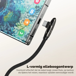 DrPhone USB C naar USB C Oplaadkabel - 240W – PD 3.1 – E-marker chip - 90° Elleboog Datakabel – Ondersteunt CarPlay - 1M