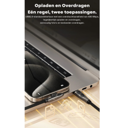 DrPhone USB C naar USB C Oplaadkabel - 240W – PD 3.1 – E-marker chip - 90° Elleboog Datakabel – Ondersteunt CarPlay - 1M