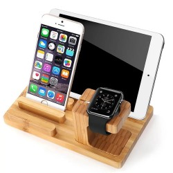 DrPhone SmartHold2 Bamboe Telefoon & Tablet Houder – Oplaadstandaard voor Smartphone, iPad & Apple Watch – Kabelbeheer