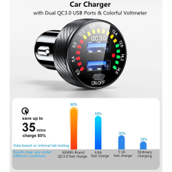 DrPhone QC14 – 36W QC3.0 Dubbele Autolader - 12V/24V - Dual USB - LED Voltmeter - AAN/UIT Schakelaar - Snel Opladen