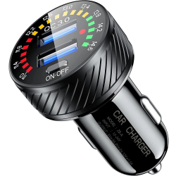 DrPhone QC14 – 36W QC3.0 Dubbele Autolader - 12V/24V - Dual USB - LED Voltmeter - AAN/UIT Schakelaar - Snel Opladen