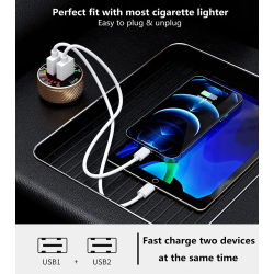 DrPhone QC14 – 36W QC3.0 Dubbele Autolader - 12V/24V - Dual USB - LED Voltmeter - AAN/UIT Schakelaar