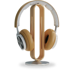 DrPhone Luxe Bamboe Headset Beugel – Koptelefoon Standaard met Hout Design – U Vorm - Zilver Base