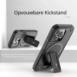 DrPhone ArmorStand – Schokbestendige 360° Bescherming Hoesje – Kickstand Case - Compatibel Met iPhone 17 Pro - Zwart