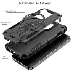 DrPhone ArmorStand – Schokbestendige 360° Bescherming Hoesje – Kickstand Case - Compatibel Met iPhone 17 Pro - Zwart