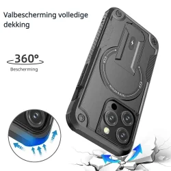 DrPhone ArmorStand – Schokbestendige 360° Bescherming Hoesje – Kickstand Case - Compatibel Met iPhone 17 Pro - Zwart