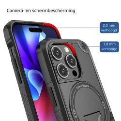 DrPhone ArmorStand – Schokbestendige 360° Bescherming Hoesje – Kickstand Case - Compatibel Met iPhone 17 Pro - Zwart