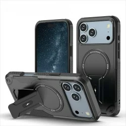 DrPhone ArmorStand – Schokbestendige 360° Bescherming Hoesje – Kickstand Case - Compatibel Met iPhone 17 Pro - Zwart