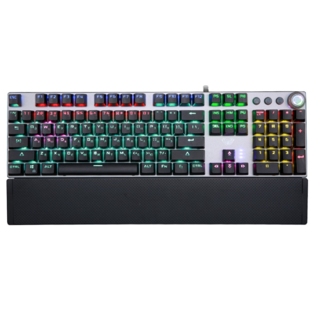 DrPhone AULA1 Mechanisch USB Bedrade Gaming Toetsenbord met Magnetische Polssteun & Bedieningsknop - Blauwe schakelaar