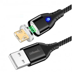DrPhone FLM 3 in 1 Magnetische Micro-USB/ USB C & Lightning 3A Gevlochten - 2M- Oplaadkabel + Datakabel & Led– Zilver