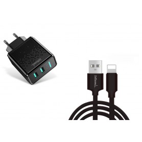 DrPhone Kevlar Pro® - 2 Meter TPE USB-C Kabel + 2 Poorten Thuislader - Voor Type-C Aansluiting (Tablet/Smartphone) - Zwart