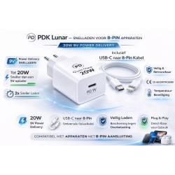 DrPhone PDK Lunar - 20W Thuislader + 2 Meter USB-C naar Lightning Kabel 5V - Geschikt voor smartphones en tablets