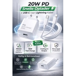 DrPhone PDK Lunar - 20W Thuislader + 2 Meter USB-C naar Lightning Kabel 5V - Geschikt voor smartphones en tablets