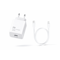 DrPhone PDK Lunar 20W Opladerset – USB-C Adapter + 2M Kabel Compatibel met Lightning iPhone en iPad