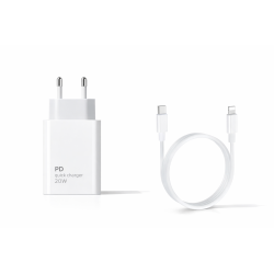 DrPhone PDK Lunar 20W Opladerset – USB-C Adapter + 2M Kabel Compatibel met Lightning iPhone en iPad