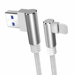 DrPhone D9 Dubbele 90° Haakse Nylon Gevlochten 3.0A kabel – 1 Meter - Data & Opladen – Compatibel met iPhone / iPad - Wit