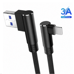 DrPhone D9 Dual 90° Angled Nylon 3.0A Cable – 3 Metres - Data Synchronisation & Fast Charging – Compatible With iPhone - Black