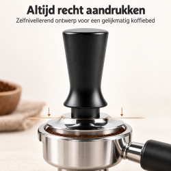 DrPhone BaristaPress 53 – Koffietamper 53 mm – Zelfnivellerende Espresso Tamper met Veer – RVS Basis – Zwart