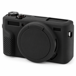 DrPhone CamShield C2 – Silicone Camera Case with Lens Cap – Compatible with Canon PowerShot G7 X Mark II – Black