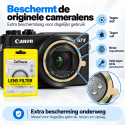 DrPhone LensGuard UV Filter – Zelfklevende Lensbeschermer – Compatibel met Canon G7 X Mark II / III, G5 X, G9 X en