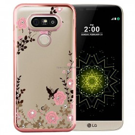 LG G5 Flower Bloemen Case Diamant Crystal TPU Hoesje - Rosegold