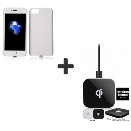 oosten Prooi Gevoel iPhone 7 3 in 1 set Draadloos Opladen Wireless Premium Transparante  Receiver Case Wit + DUAL QI Oplaadpad