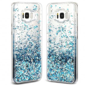 Hartjes & Glitter Luxe Vloeibare Case S8+ Plus  - Azure Blauw