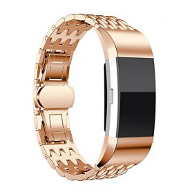 DrPhone Fitbit Charge 3 / Charge 3 SE Magnetische Milanese Armband - RVS Horlogeband - Maat L - Rosegold
