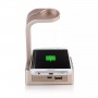 Aluminium Metalen Powerbank, Qi lader + Apple Watch Serie 1 / 2 / 3 Dock - 5200 mAh Fast Charge - Mat Goud