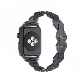 Apple Watch 1/2/3 42mm Horloge Band - Armband Rvs Roestvrij Staal Ruit Ontwerp - Inclusief Adapter - Zwart